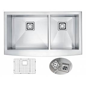 Elysian Farmhouse Stainless Steel 33 in. 0-Hole 60/40 Double Bowl Kitchen Sink in Brushed Satin - ANZZI K-AZ3320-4AS