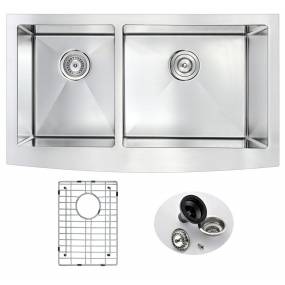 ELYSIAN Series 33 in. Farm House 40/60 Dual Basin Handmade Stainless Steel Kitchen Sink - ANZZI K-AZ3320-4B