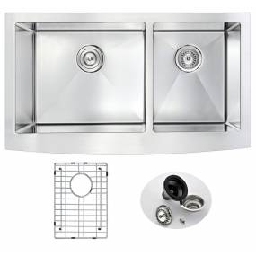 Elysian Farmhouse Stainless Steel 36 in. 0-Hole 60/40 Double Bowl Kitchen Sink in Brushed Satin - ANZZI K-AZ3620-3A