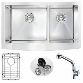 Elysian Farmhouse 36 in. Double Bowl Kitchen Sink with Harbour Faucet in Polished Chrome - ANZZI K36203A-040
