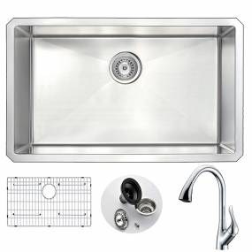 VANGUARD Undermount 30 in. Single Bowl Kitchen Sink with Accent Faucet in Polished Chrome - ANZZI KAZ3018-031