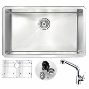 VANGUARD Undermount 30 in. Single Bowl Kitchen Sink with Harbour Faucet in Chrome - ANZZI KAZ3018-040