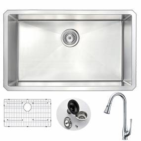 VANGUARD Undermount 30 in. Single Bowl Kitchen Sink with Singer Faucet in Polished Chrome - ANZZI KAZ3018-041
