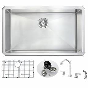 VANGUARD Undermount 32 in. Single Bowl Kitchen Sink with Soave Faucet in Brushed Nickel - ANZZI KAZ3219-032B