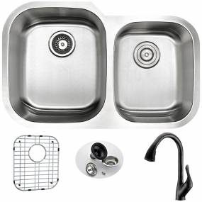 MOORE Undermount 32 in. Double Bowl Kitchen Sink with Accent Faucet in Oil Rubbed Bronze - ANZZI KAZ3220-031O