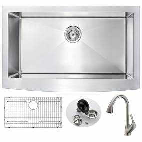 Elysian Farmhouse 36 in. Kitchen Sink with Accent Faucet in Brushed Nickel - ANZZI KAZ3620-031B