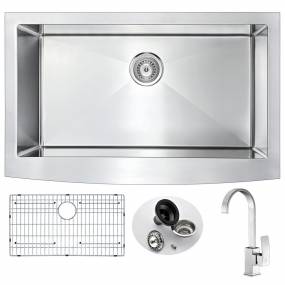 Elysian Farmhouse 36 in. Kitchen Sink with Opus Faucet in Brushed Nickel - ANZZI KAZ3620-035B