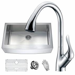 Elysian Farmhouse 36 in. Single Bowl Kitchen Sink with Faucet in Polished Chrome - ANZZI KAZ36201A-031