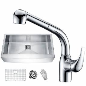 Elysian Farmhouse 36 in. Single Bowl Kitchen Sink with Faucet in Polished Chrome - ANZZI KAZ36201AS-040