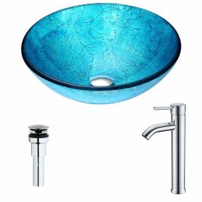 Accent Series Deco-Glass Vessel Sink in Blue Ice with Fann Faucet in Chrome - ANZZI LSAZ047-041
