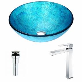 Accent Series Deco-Glass Vessel Sink in Blue Ice with Enti Faucet in Chrome - ANZZI LSAZ047-096