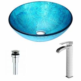 Accent Series Deco-Glass Vessel Sink in Blue Ice with Key Faucet in Brushed Nickel - ANZZI LSAZ047-097B