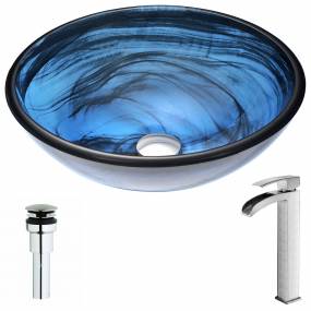 Soave Series Deco-Glass Vessel Sink in Sapphire Wisp with Key Faucet in Brushed Nickel - ANZZI LSAZ048-097B