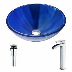 Meno Series Deco-Glass Vessel Sink in Lustrous Blue with Key Faucet in Polished Chrome - ANZZI LSAZ051-097