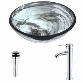 Mezzo Series Deco-Glass Vessel Sink in Slumber Wisp with Fann Faucet in Chrome - ANZZI LSAZ054-041