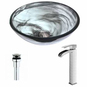 Mezzo Series Deco-Glass Vessel Sink in Slumber Wisp with Key Faucet in Brushed Nickel - ANZZI LSAZ054-097B