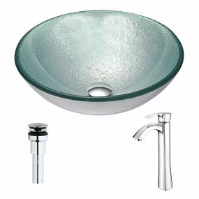 Spirito Series Deco-Glass Vessel Sink in Churning Silver with Harmony Faucet in Chrome - ANZZI LSAZ055-095