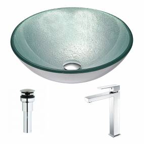 Spirito Series Deco-Glass Vessel Sink in Churning Silver with Enti Faucet in Chrome - ANZZI LSAZ055-096