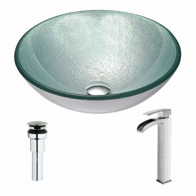 Spirito Series Deco-Glass Vessel Sink in Churning Silver with Key Faucet in Brushed Nickel - ANZZI LSAZ055-097B