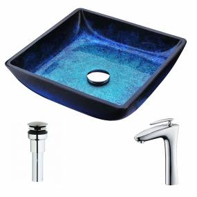 Viace Series Deco-Glass Vessel Sink in Blazing Blue with Crown Faucet in Chrome - ANZZI LSAZ056-022