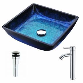 Viace Series Deco-Glass Vessel Sink in Blazing Blue with Fann Faucet in Chrome - ANZZI LSAZ056-041