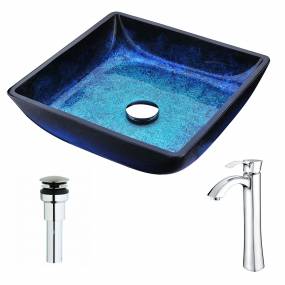 Viace Series Deco-Glass Vessel Sink in Blazing Blue with Harmony Faucet in Chrome - ANZZI LSAZ056-095