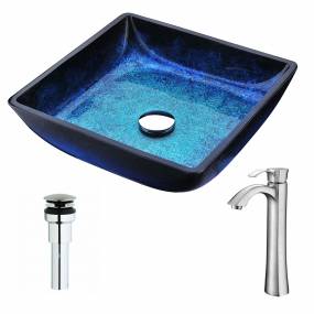 Viace Series Deco-Glass Vessel Sink in Blazing Blue with Harmony Faucet in Brushed Nickel - ANZZI LSAZ056-095B