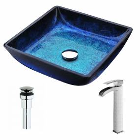 Viace Series Deco-Glass Vessel Sink in Blazing Blue with Key Faucet in Brushed Nickel - ANZZI LSAZ056-097B