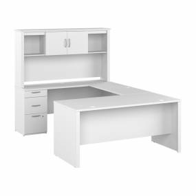 Logan 65W U Shaped Desk with Hutch in Pure White - Bestar 146857-000072