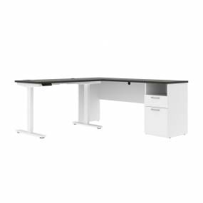Upstand 72W L-Shaped Electric Standing Desk in Deep Grey & White - Bestar 175852-000032