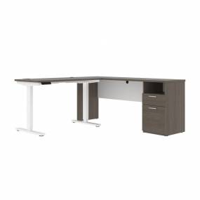 Upstand 72W L-Shaped Electric Standing Desk in Bark Grey & White - Bestar 175852-000047