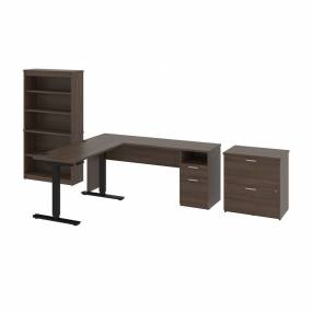 Upstand 135W 72W L-Shaped Standing Desk with Bookcase and File Cabinet in Antigua - Bestar 175853-000052
