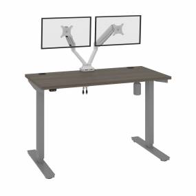 Upstand 48W x 24D Standing Desk with Dual Monitor Arm in Bark Grey - Bestar 175860-000047