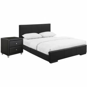 Hindes Upholstered Platform Bed, Black, Queen with 1 Nightstand - Camden Isle Furniture 86357