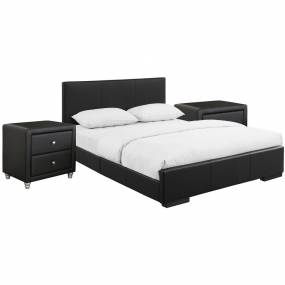 Hindes Upholstered Platform Bed, Black, King with 2 Nightstands - Camden Isle Furniture 86362