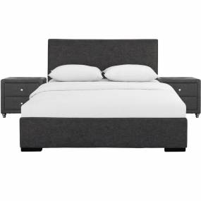 Hindes Upholstered Platform Bed, Gray, Queen with 2 Nightstands - Camden Isle Furniture 86991