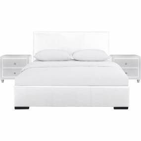 Hindes Upholstered Platform Bed, White, King with 2 Nightstands - Camden Isle Furniture 86996