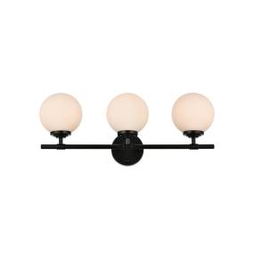 Ansley 3 Light Black And Frosted White Bath Sconce - Elegant Lighting LD7301W24BLK