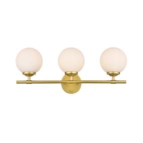Ansley 3 Light Brass And Frosted White Bath Sconce - Elegant Lighting LD7301W24BRA