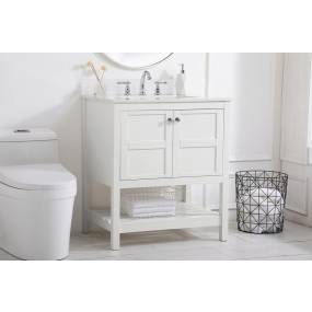 30 inch Single Bathroom Vanity in White with Backsplash - Elegant Lighting VF16430WH-BS