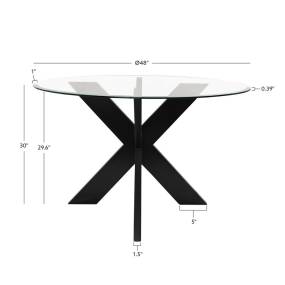 Adler X Base Dining Table With Glass Black - Linon D1382D20DTB