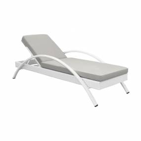 Aloha Adjustable Patio Outdoor Chaise Lounge Chair in White Wicker and Grey Cushions - Armen Living LCAHLOWH