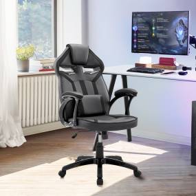 Aspect Adjustable Racing Gaming Chair in Black Faux Leather and Mesh with Lumbar Support Pillow - Armen Living LCASGCBLK