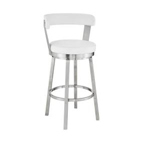 Bryant 26" Counter Height Swivel Bar Stool in Brushed Stainless Steel Finish and White Faux Leather – Armen Living LCBYBABSWH26