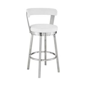 Bryant 30" Bar Height Swivel Bar Stool in Brushed Stainless Steel Finish and White Faux Leather – Armen Living LCBYBABSWH30
