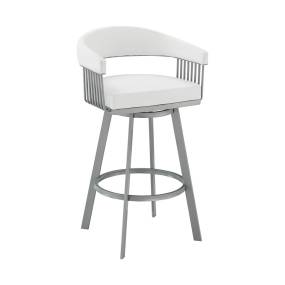 Chelsea 30" Bar Height Swivel Bar Stool in Silver finish and White Faux Leather – Armen Living LCCSBASLWH30