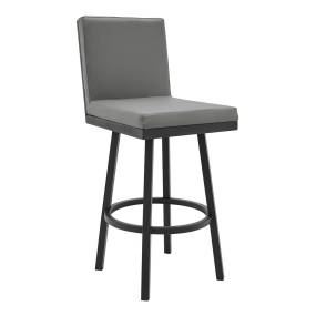 Gem 26" Swivel Modern Black Metal and Gray Faux Leather Bar and Counter Stool – Armen Living LCGEBABLGR26