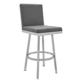 Gem 26" Swivel Modern Metal and Gray Faux Leather Bar and Counter Stool – Armen Living LCGEBABSGR26