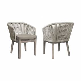 Haiti Patio Outdoor Dining Chairs with Arms in Grey Acacia Wood and Rope - Set of 2 - Armen Living LCHISIARGR