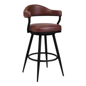 Justin 30" Bar Height Swivel Vintage Coffee Faux Leather Bar Stool with Black Metal Legs – Armen Living LCJTBABLVC30